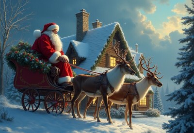 Santa's sleigh ride at night