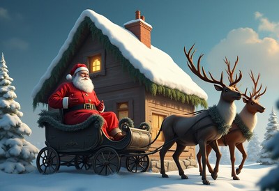 Santa with reindeer in snow