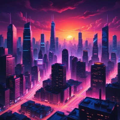 Urban sunset in a vibrant city