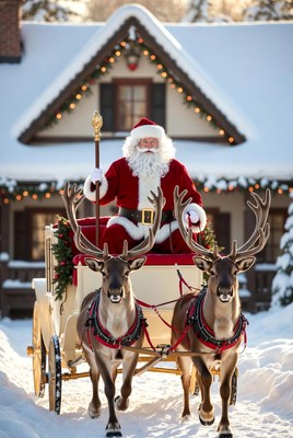 Santa delivering joy on a snowy day