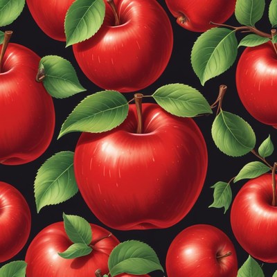Vibrant red apples with green leaves
