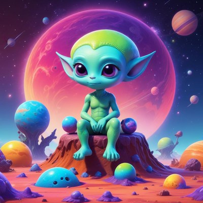 Green alien child on planet surface