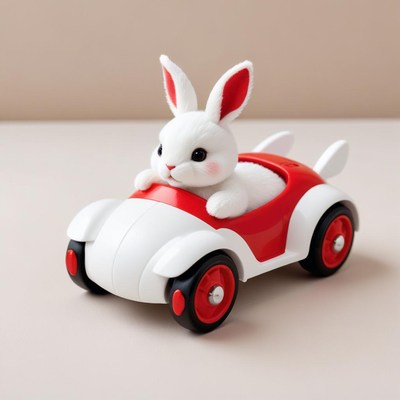 Cute rabbit in a toy car