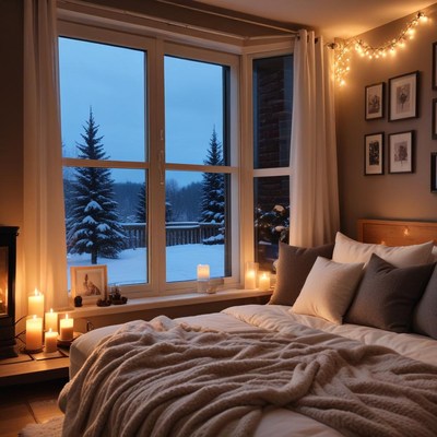 Cozy winter evening in a bedroom