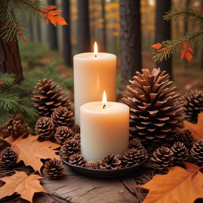 Cozy autumn scene with candles