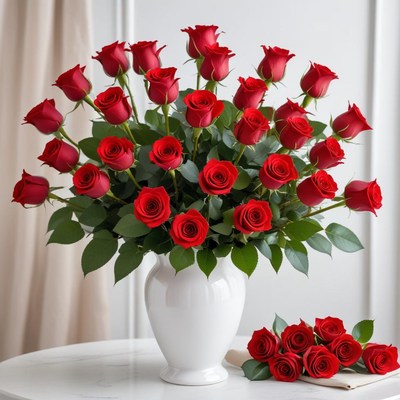 Red roses in elegant vase arrangement