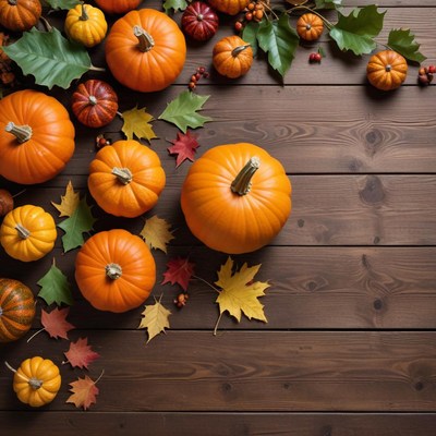 Fall harvest with pumpkins and leaves