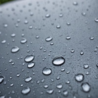 Water droplets on dark surface