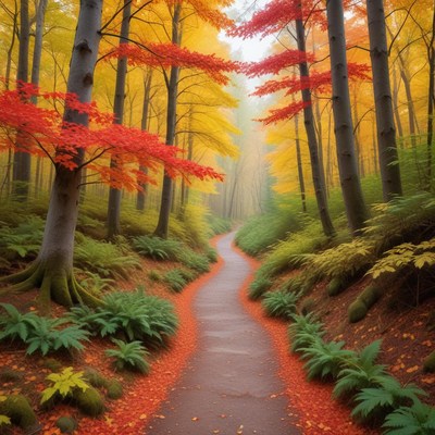 Vibrant autumn forest path