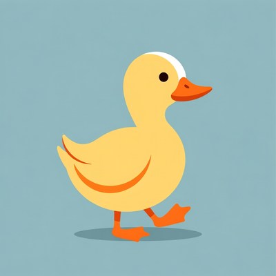 Yellow duck walking on blue background