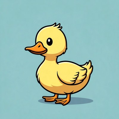Cute yellow duckling on blue background