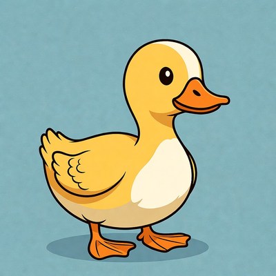 Cute yellow duckling on blue background
