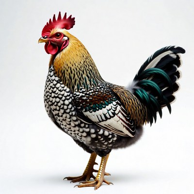Vibrant rooster displaying colorful feathers