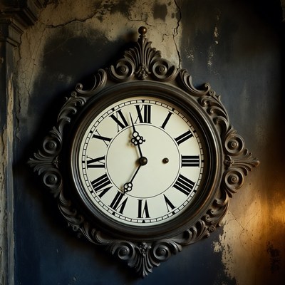 Vintage clock on aged wall