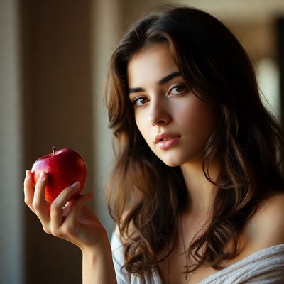 Young woman holding red apple