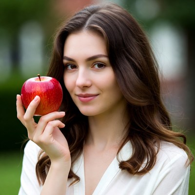Young woman holding a red apple