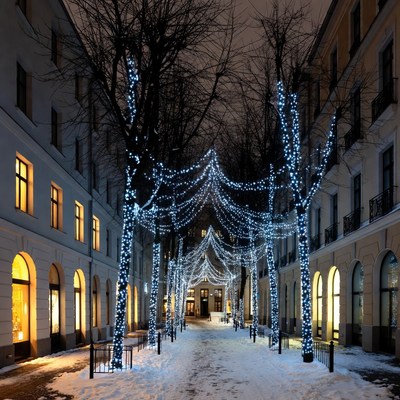 Winter lights in city street