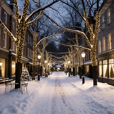 Winter evening with holiday lights