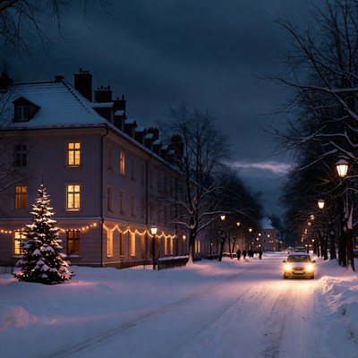 Snowy evening in a quiet street
