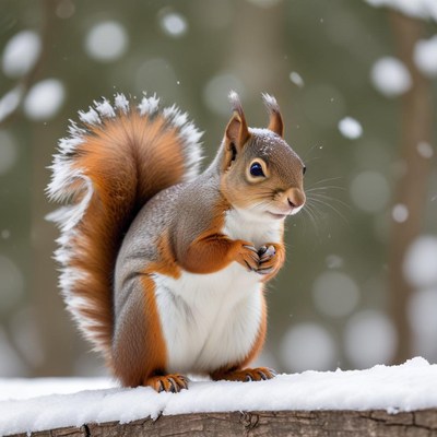 Squirrel in snowy winter scene