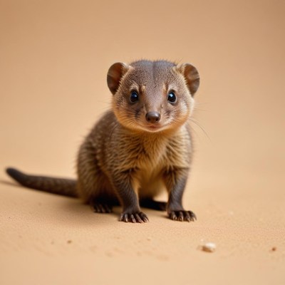 Curious young mongoose on sandy surface