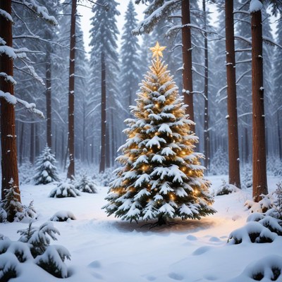 Winter tree in snowy forest