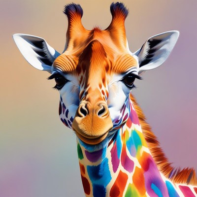 Colorful giraffe portrait in vibrant hues
