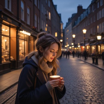 Evening stroll with warm drink