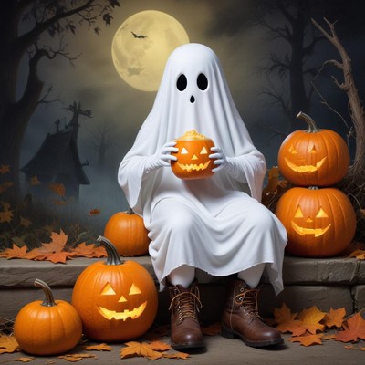 Halloween spirit with carved pumpkins