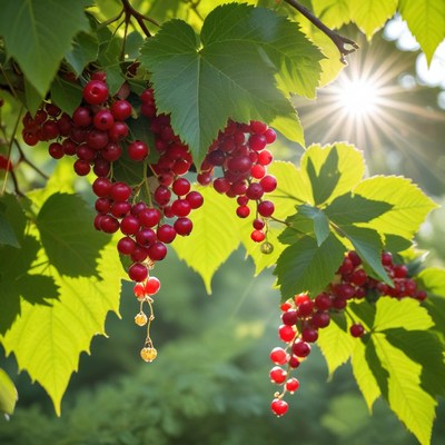 Sunlight on ripe red grapes