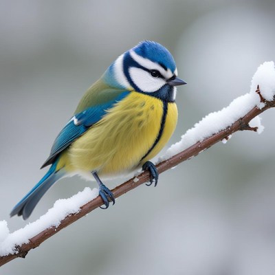 Colorful bird on snow-covered branch