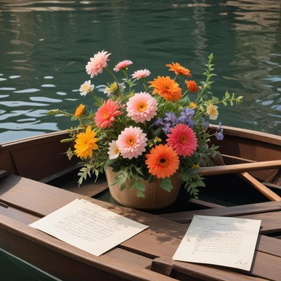 Colorful flowers on a boat