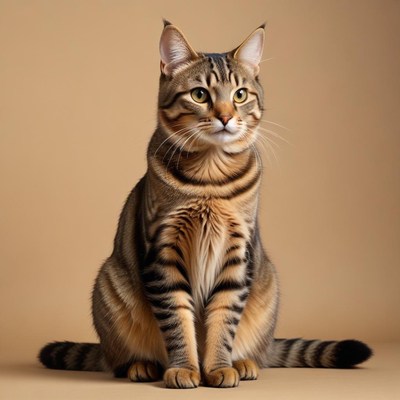 Tabby cat posing against a neutral background