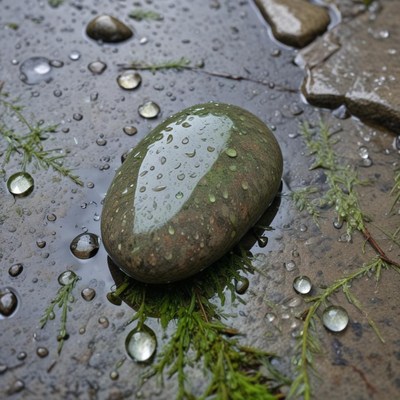 Raindrops on a green stone