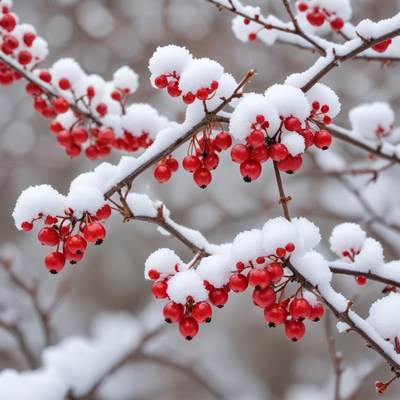 Snow-covered red berries in winter