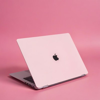 Stylish laptop on pink background