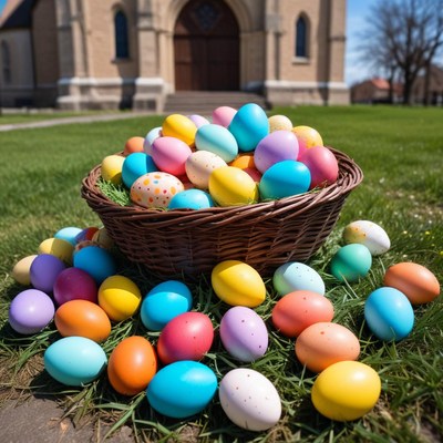 Colorful easter egg basket display