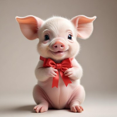 Cute piglet with red bow