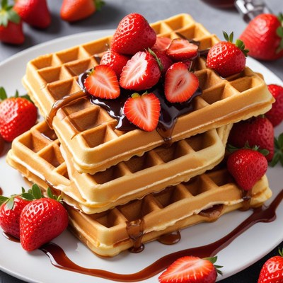 Delicious waffles topped with strawberries