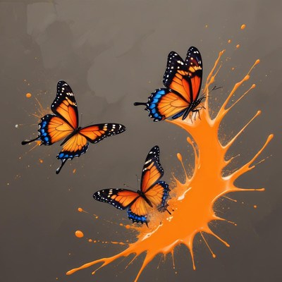 Colorful butterflies in vibrant splash