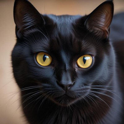 Mystical black cat with yellow eyes