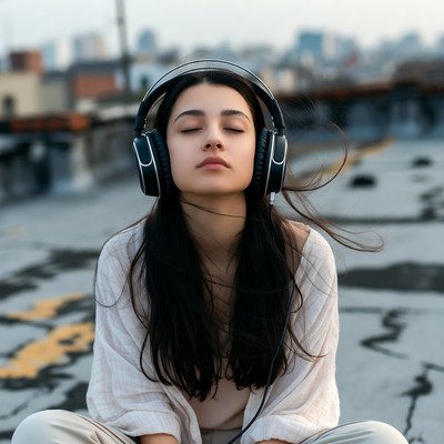 Listening to music on a rooftop