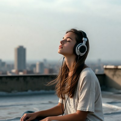 Listening to music on a rooftop