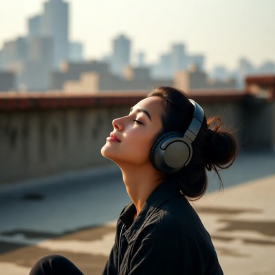 City rooftop relaxation at sunset