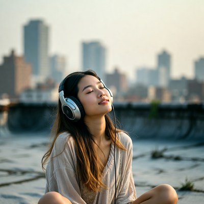 Relaxing on the rooftop at sunset