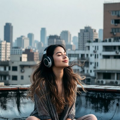 Relaxing on the rooftop in the city