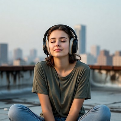 Relaxing on rooftop at sunset
