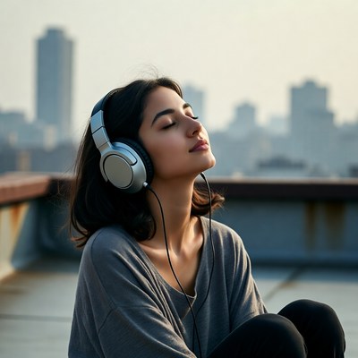 Enjoying music on a rooftop