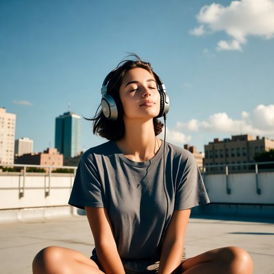 Enjoying music on the rooftop