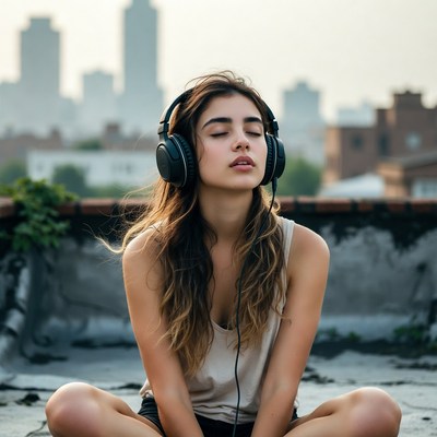 Relaxing on a rooftop at dusk
